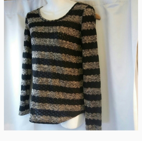 Xhiliration Black & Gray Striped Sweater, S - Picture 3 of 4
